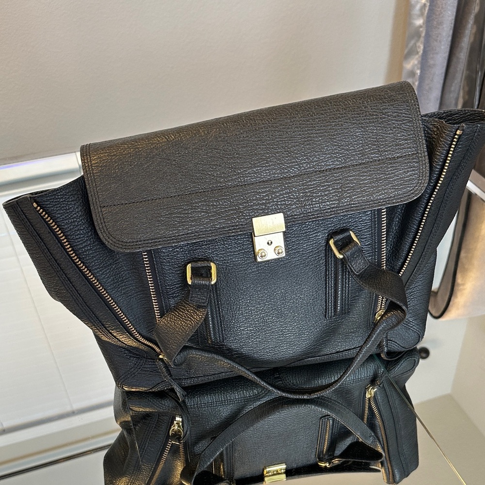 3.1 Phillip Lim Black Textured Tote Bag with Gold Hardware